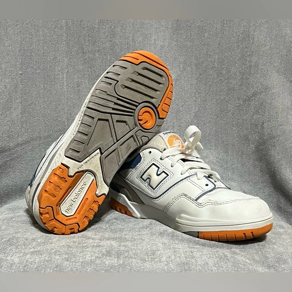 New Balance 550 White and‎ Navy Sneakers with Orange Accents Kids Size 3
